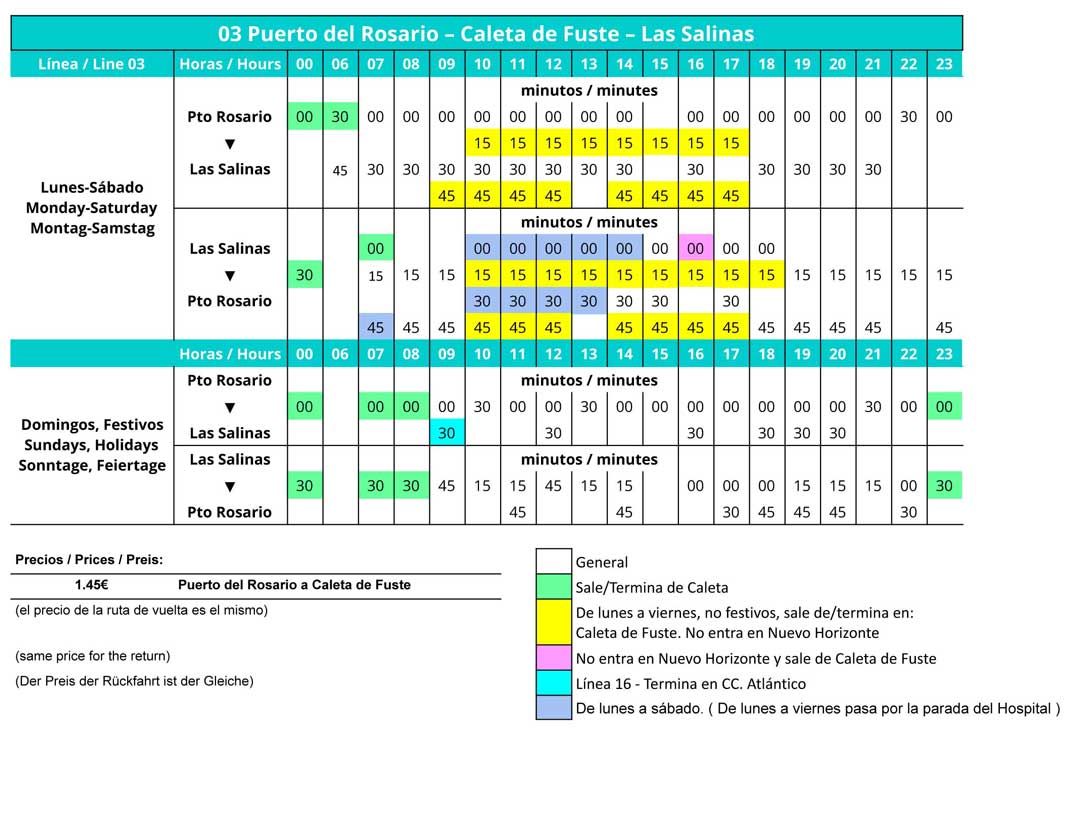 Timetable Bus L03 Caleta de Fuste - Las Salinas